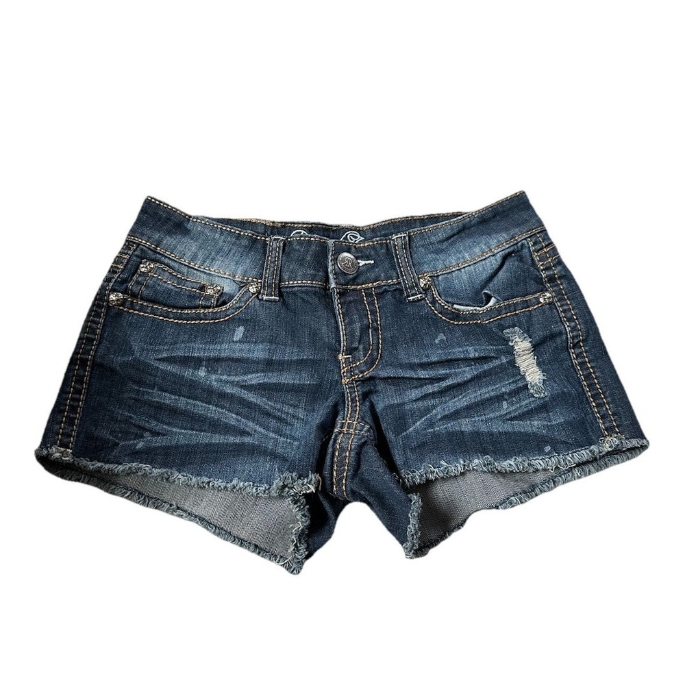 Vintage Request Y2k Micro Jean Shorts Sz 5 27 Low Rise Cotton Denim Bling Studs